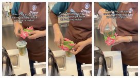 Penggunaan cup holder saat membeli kopi (sumber: TikTok @Rosepanda25)