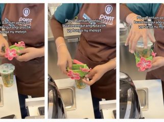 Penggunaan cup holder saat membeli kopi (sumber: TikTok @Rosepanda25)