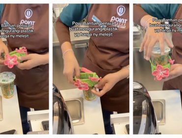 Penggunaan cup holder saat membeli kopi (sumber: TikTok @Rosepanda25)