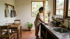 Penerapan sustainable aesthetic di rumah: mengganti kemasan plastik sekali pakai dengan stoples kaca, membiasakan tas belanja kain, dan memaksimalkan pencahayaan alami
